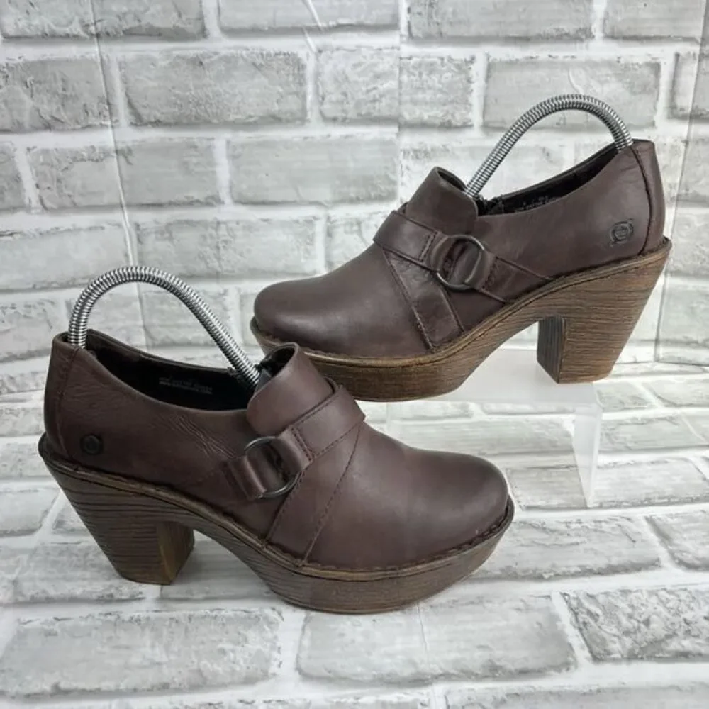 Born Haddon Women's Size 9 Block Heel Platform Brown Leather Comfy Boho Booties